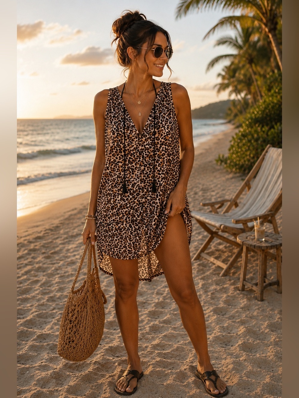 Beach lunch lounge leopard print swim cover up . Size large